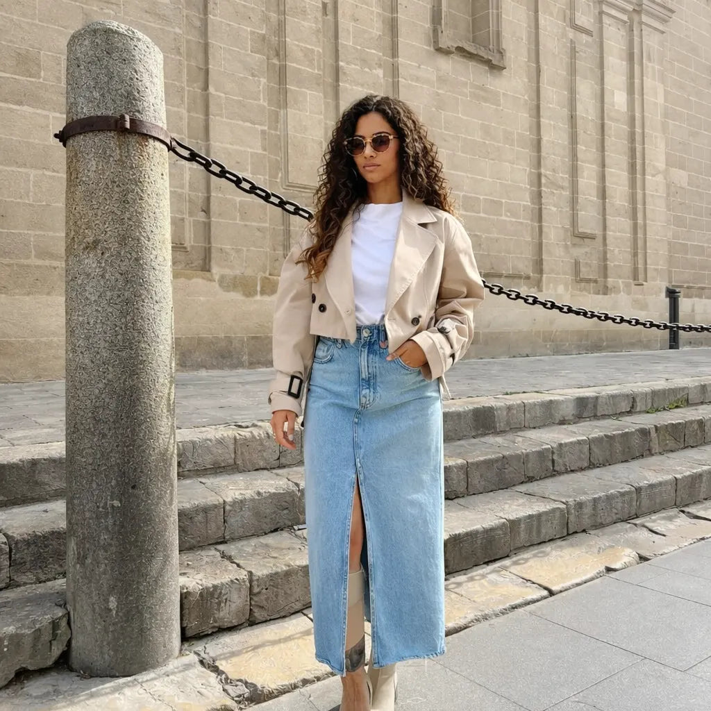 Modern Women's Cropped Trench Coat With Classic Lapels