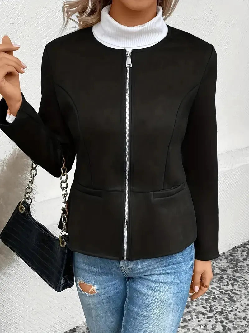 MAEVE | Suède Dames Jasje Met Rits, Ronde Hals & Blazer-Style - Elegant, Stijlvol & Modieus