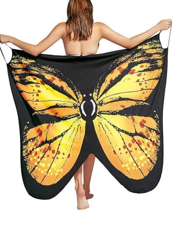 Butterfly Print Sexy Backless Beach One-piece Cover-up Dress