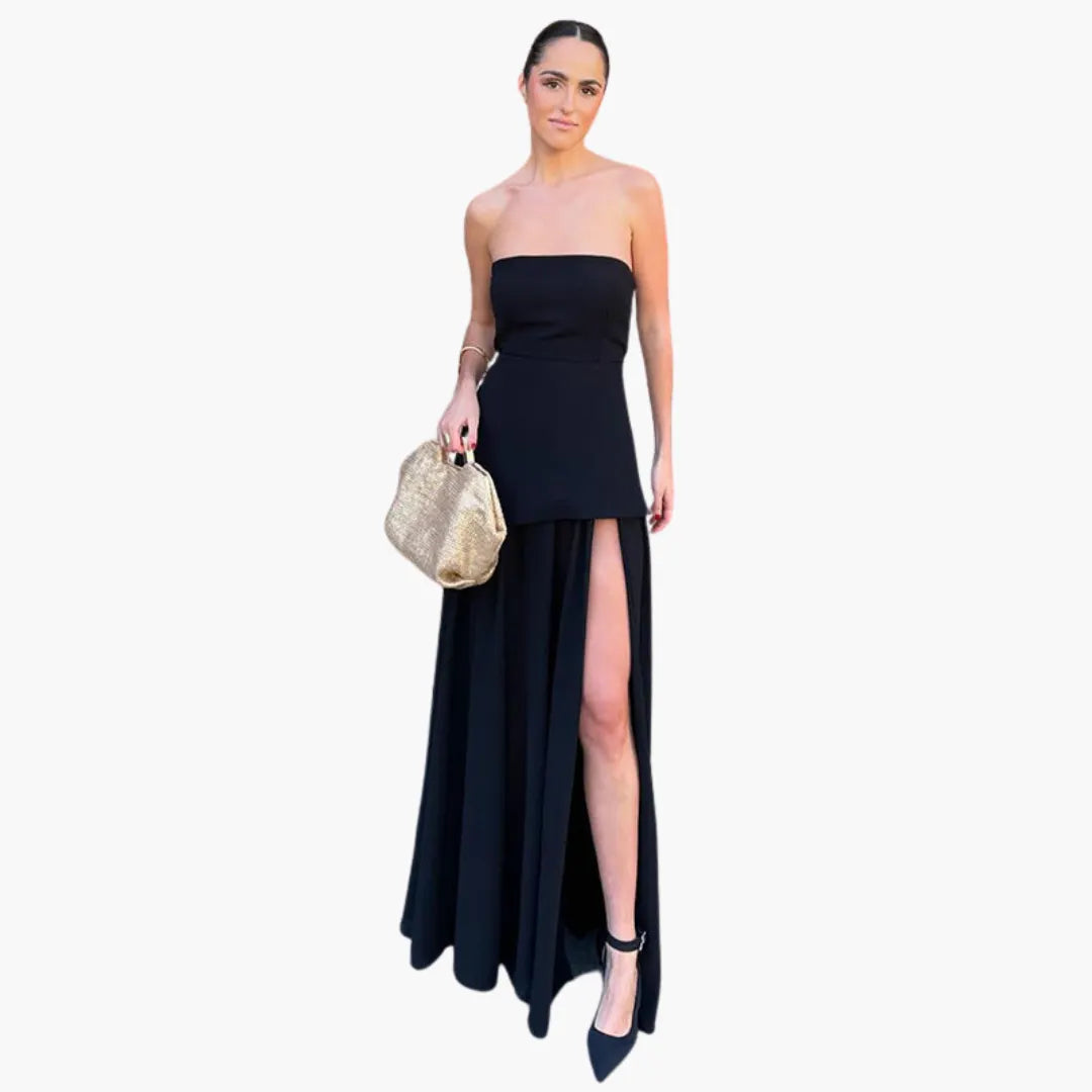 Womenâ€™s Evening Dress with Sheer Skirt and Overlay