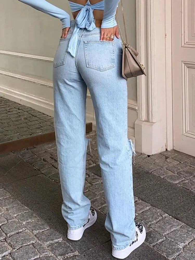 Damen Baggy-Jeans mit hoher Taille und weitem Bein