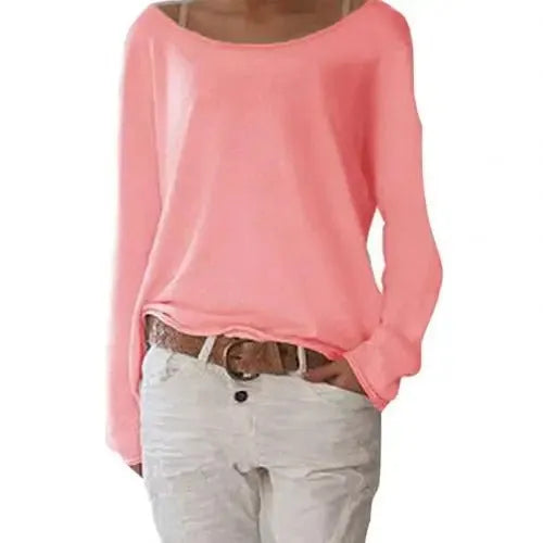 Damen Strick-Langarmshirt mit lockerem Schnitt und Rundhalsausschnitt