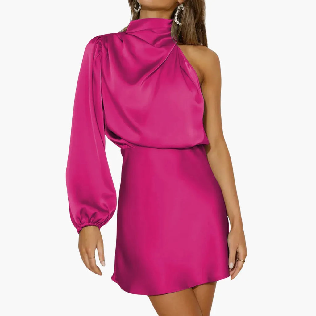 Womenâ€™s Evening Dress with Halterneck and Asymmetric Sleeve