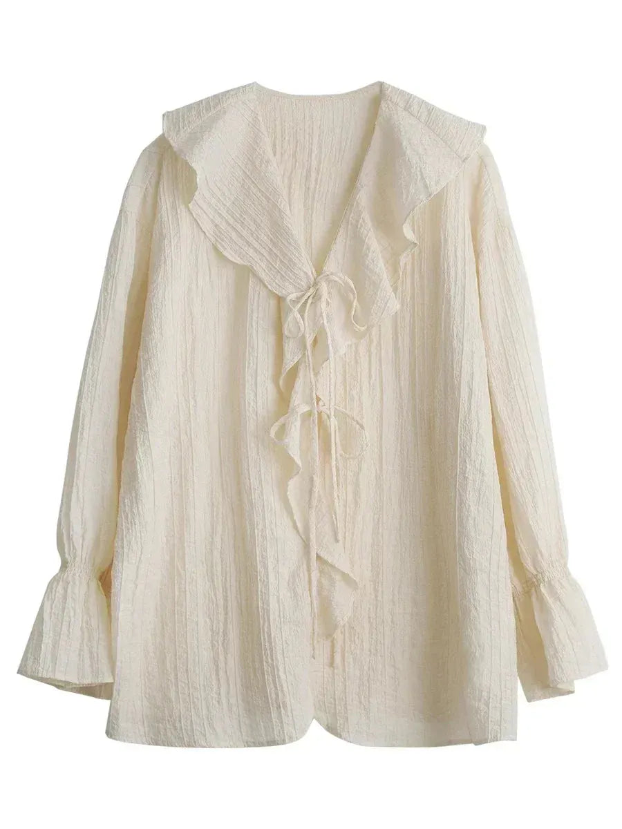 LEONA | Luchtige Dames Blouse met Ruffle Kraag – Luchtige Zomerstijl met Romantische Flair