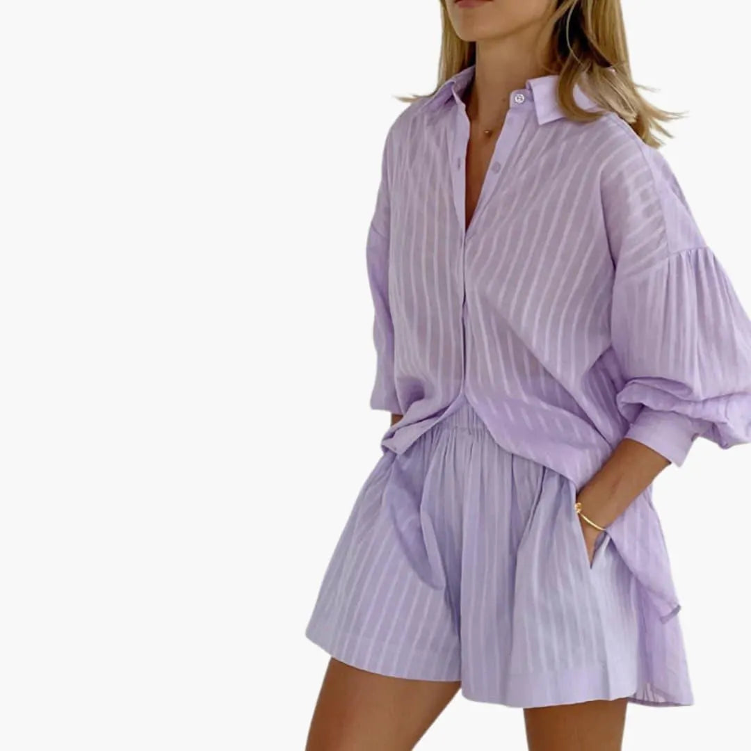 Women's Summer Co-Ord Set with Button-Up Top and Matching Shorts