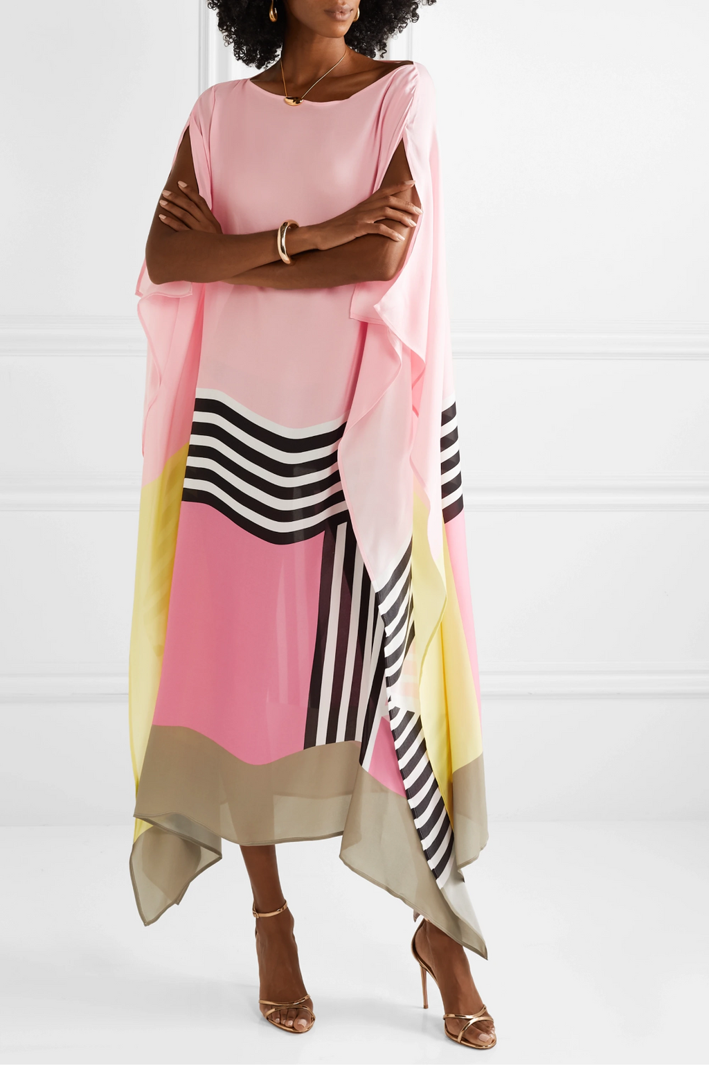 Fließendes Kleid mit Farbblock-Design