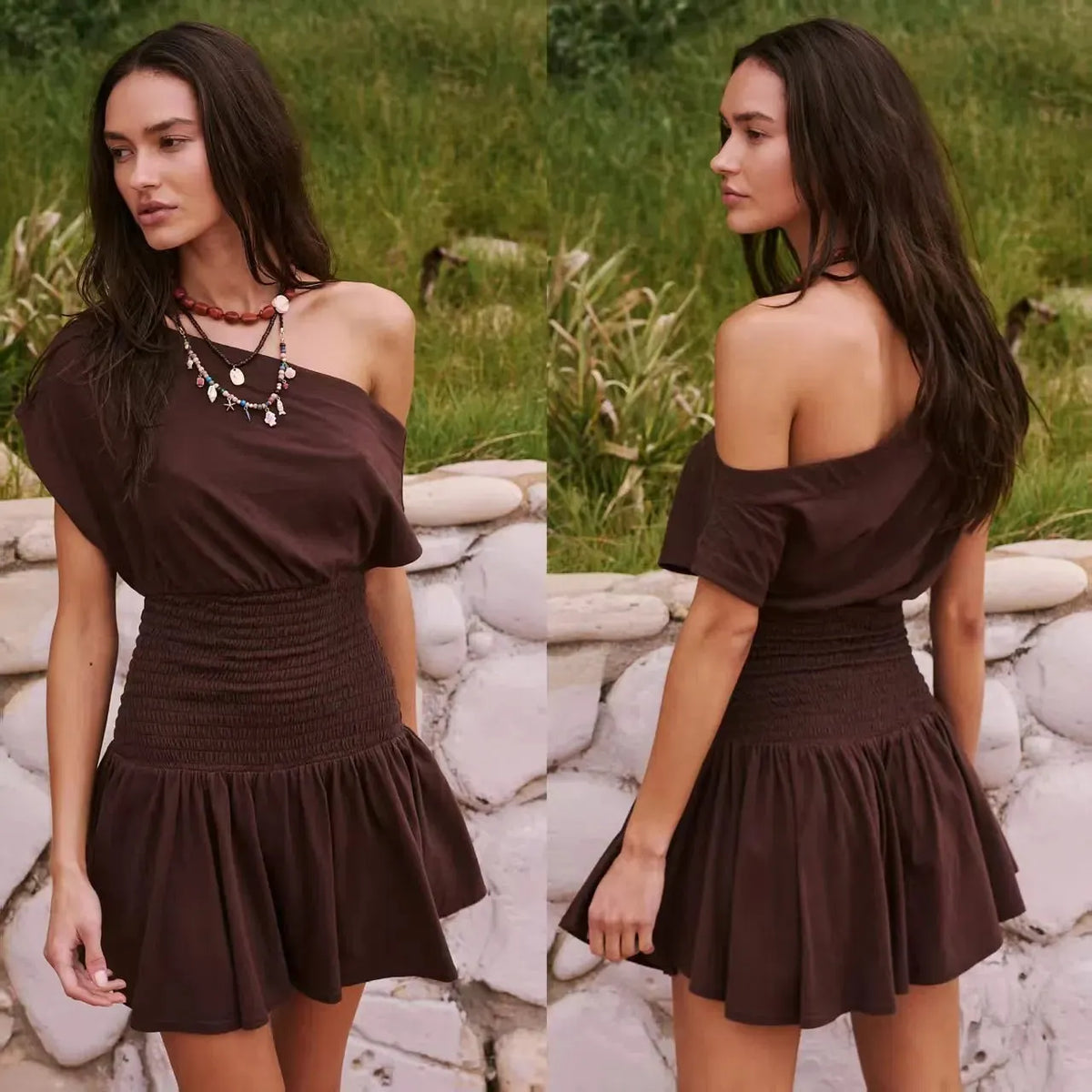 ELINA | Korte Katoenen Zomerjurk Met Off-Shoulder En Elastische Taille â€“ Luchtig, Casual, Comfortabel