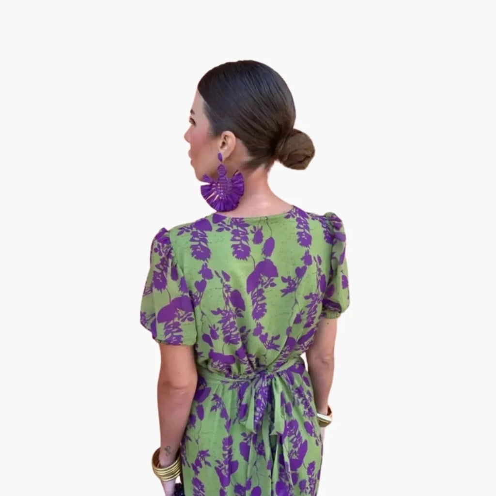 Womenâ€™s Floral Wrap Dress with Puff Sleeves
