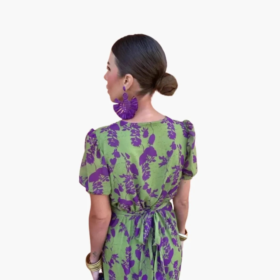 Womenâ€™s Floral Wrap Dress with Puff Sleeves