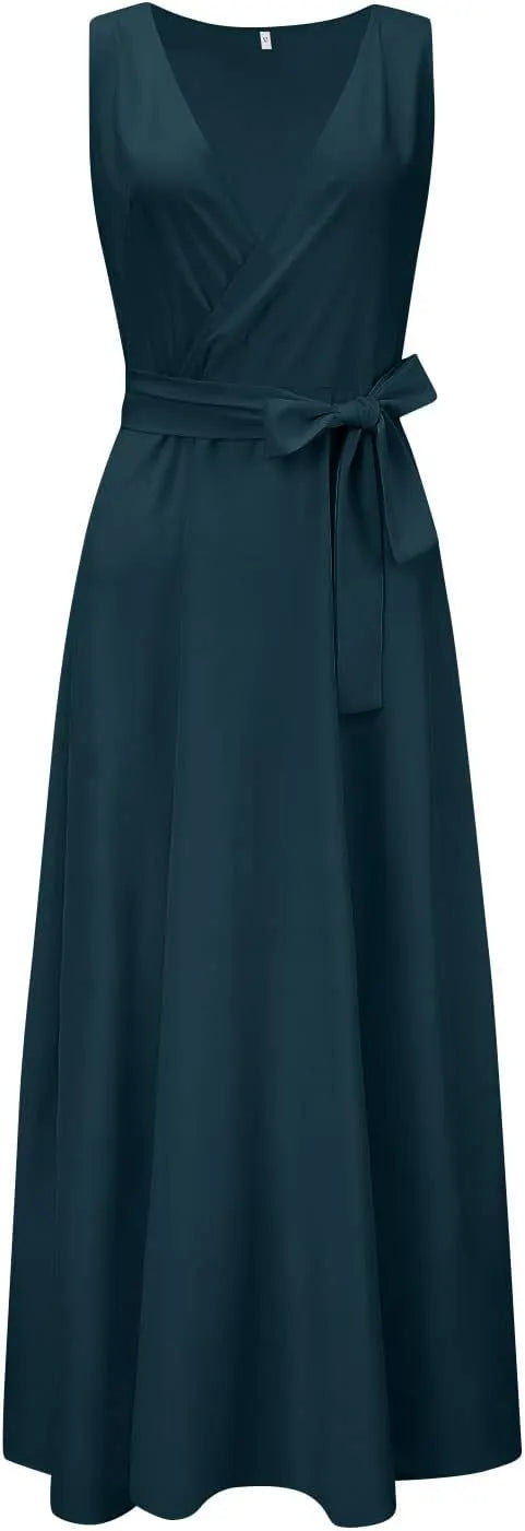 Elegantes Maxikleid fÃ¼r Damen â€“ Ã„rmelloses V-Ausschnitt Abendkleid in Uni-Farben, Langes Kleid fÃ¼r Hochzeit & Sommerfeste