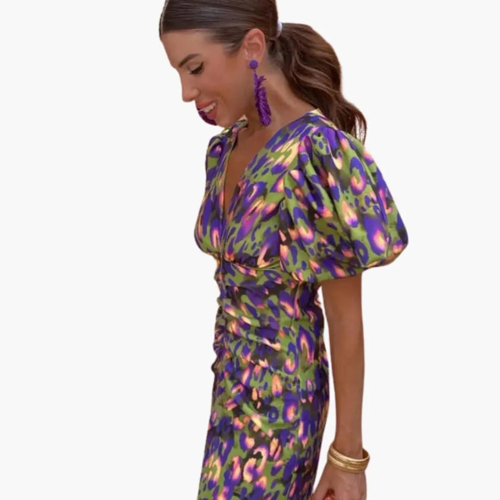 Womenâ€™s Dress with One-Shoulder Design and Pleated Sleeves