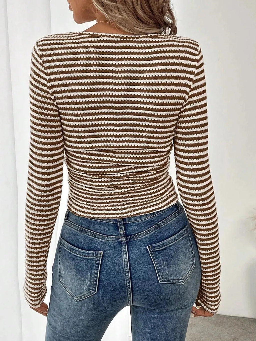 Striped Square Neck Long Sleeve T-Shirt