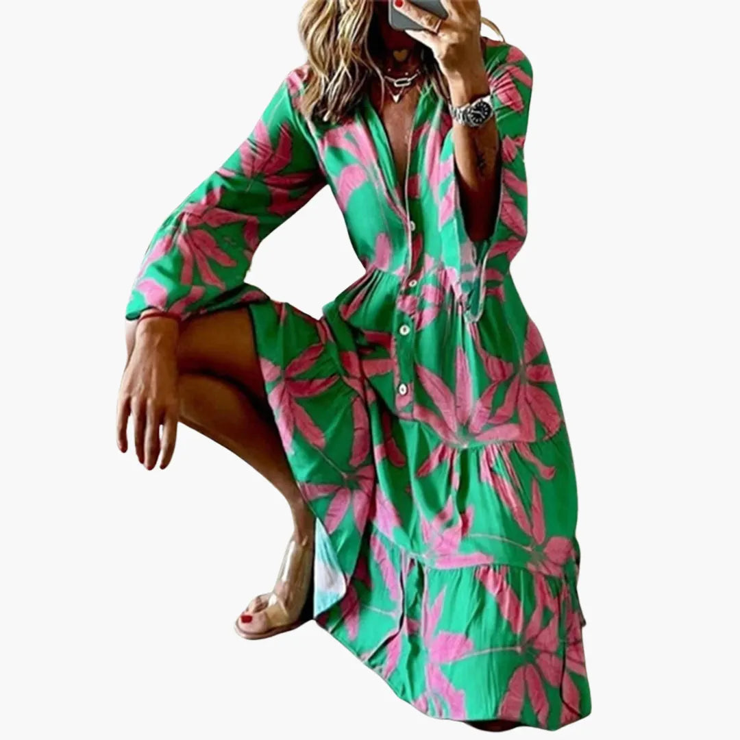 Womenâ€™s Dress with Button Front and Tiered Hem