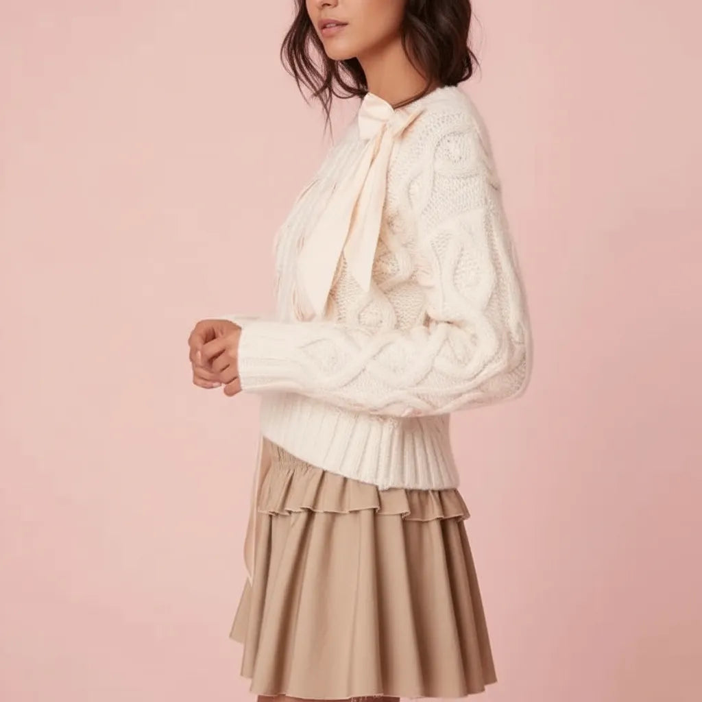 Florina Zeitloser Zopfmuster Pullover mit Schleife
