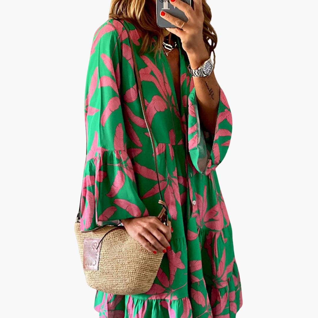Womenâ€™s Dress with Button Front and Tiered Hem