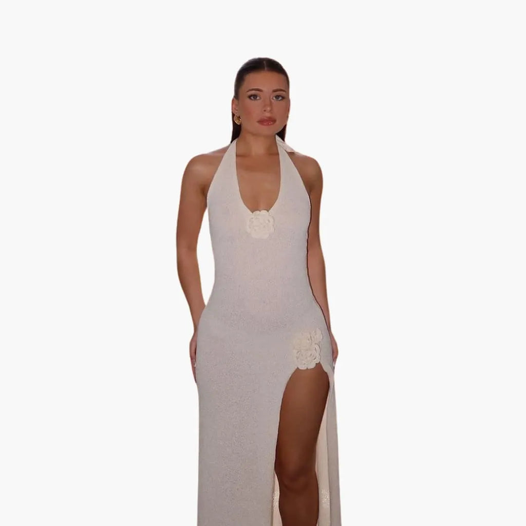 Womenâ€™s Halter Maxi Dress with Backless Design and Side Slit