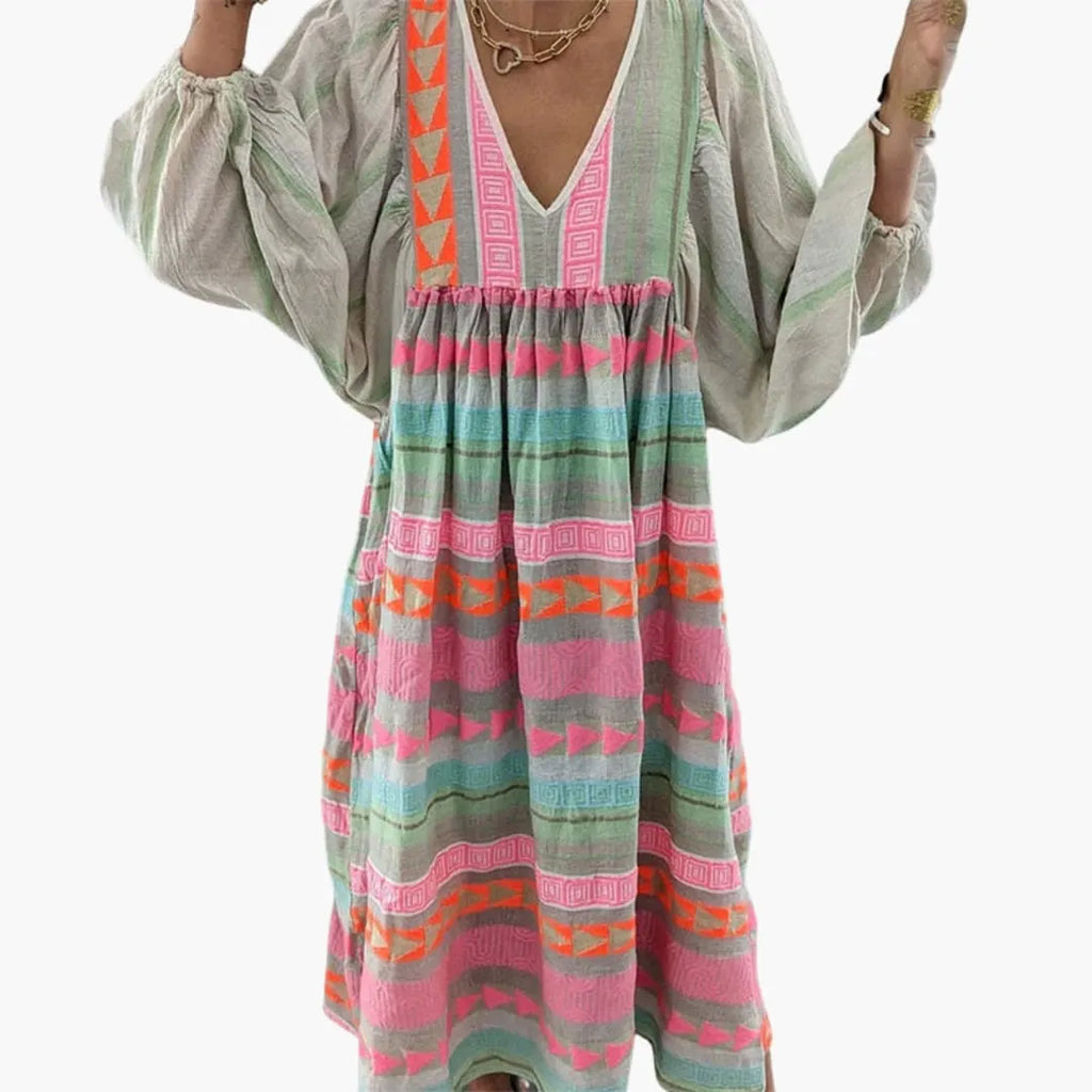 Womenâ€™s Sundress with V-Neck and Puff Sleeves