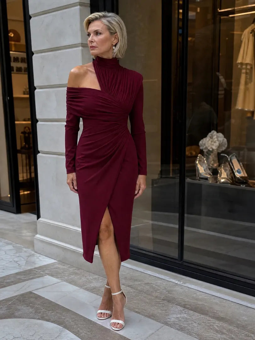 Viano | One Shoulder Draped Midi Dress