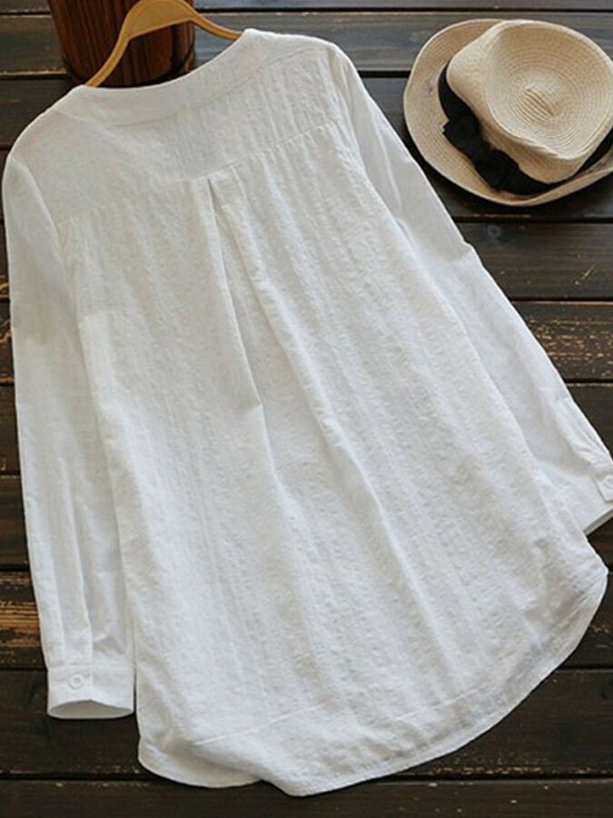 Women's lace embroidered cotton and linen long-sleeved shirt