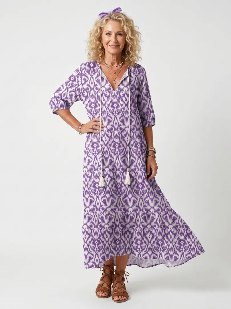 Penelope | Printed Tassel Tie Midi Dress