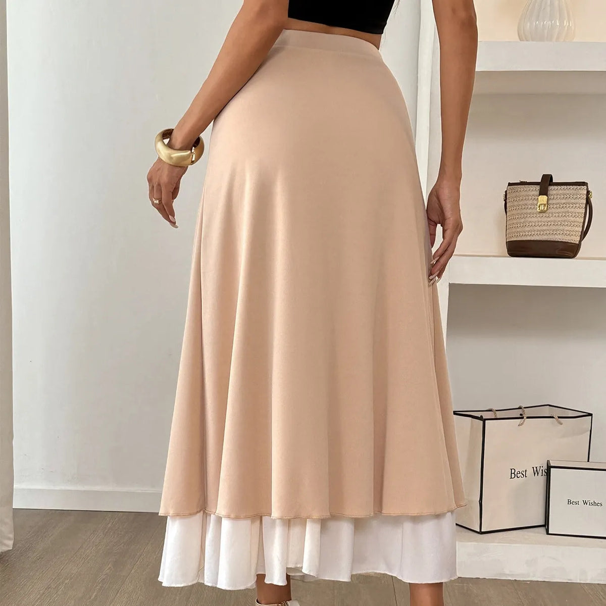 REMI | Lange Vloeiende Satijnrok Met Dubbellaagse Look – Elegant, Vrouwelijk & Perfect Voor Elke Dag
