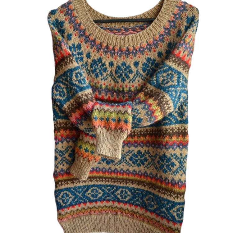 Round-necked Head Sweater Female Retro Long-sleeved Knit Shirt Loose Casual Top