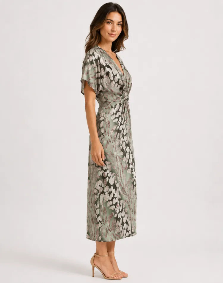 Ravena | Elegant Twist-Front Midi Dress