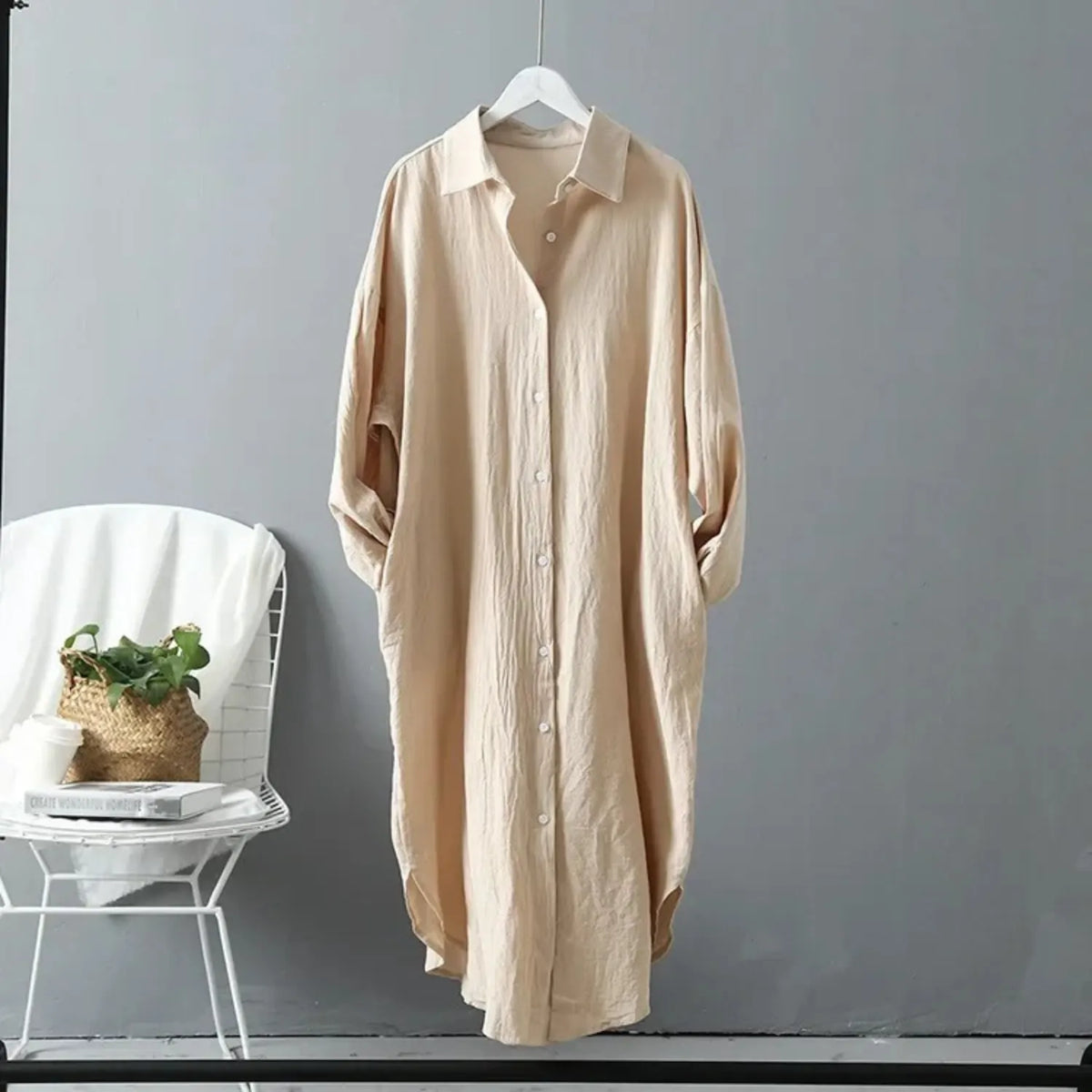 Langärmliges Leinenkleid Damenbekleidung