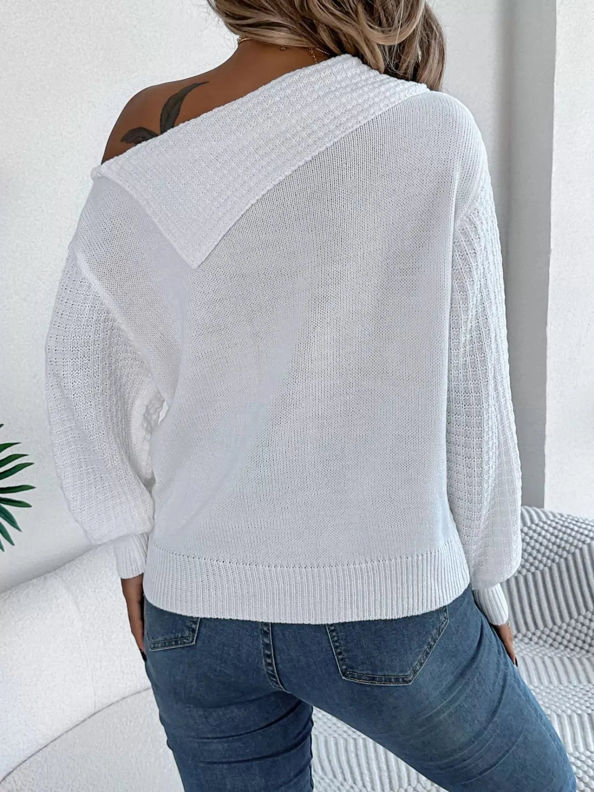 Off-Shoulder Cable Knit Sweater