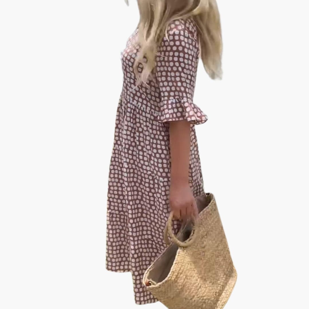 Womenâ€™s Midi Dress with Ruffle Sleeves and Relaxed Fit