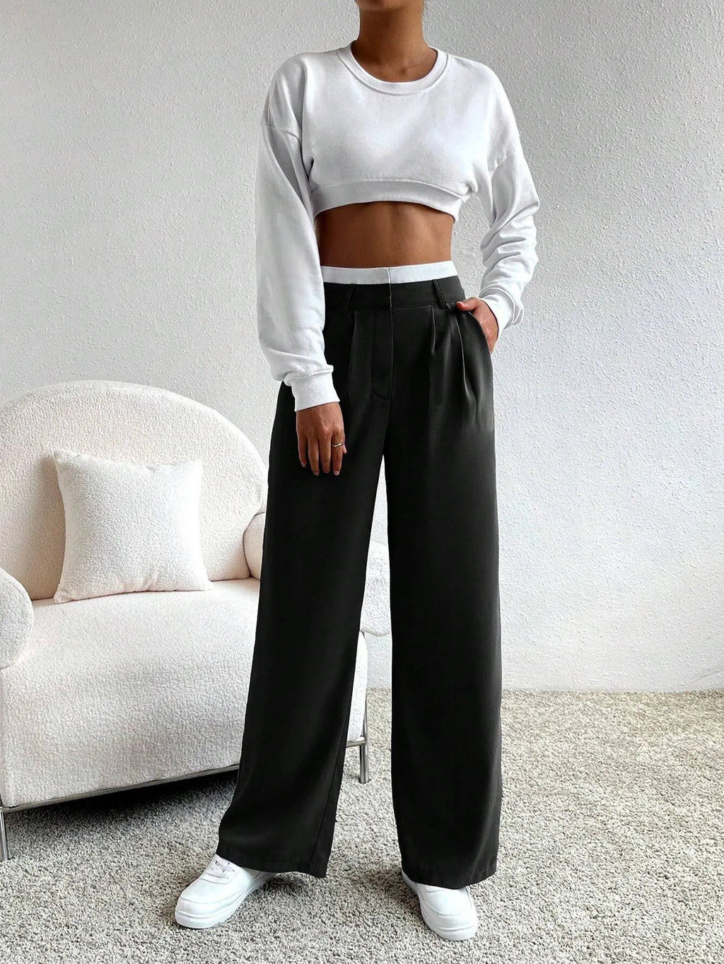 CalÃ§a Feminina Pantalona Paris Preto com Branco