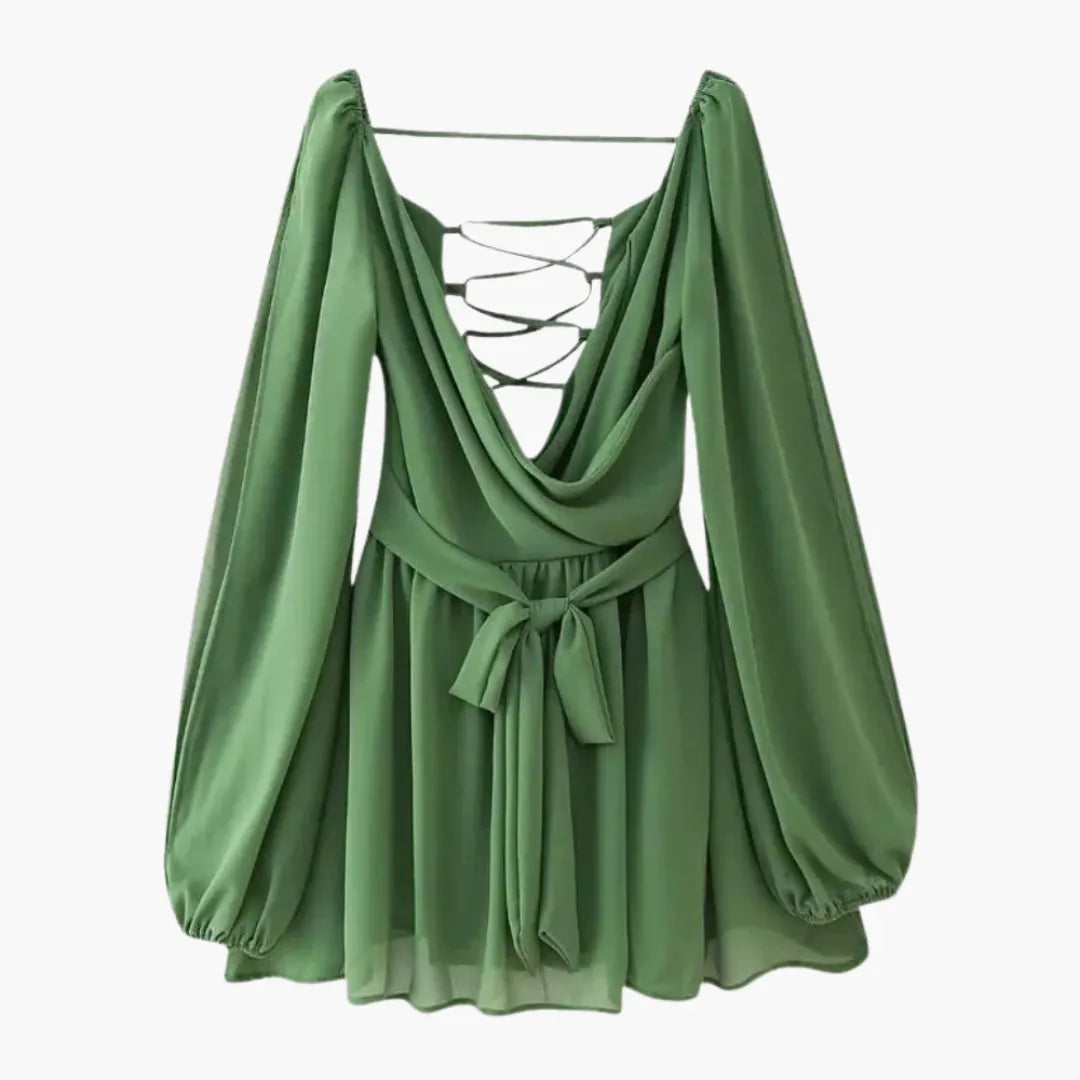 Womenâ€™s Airy Summer Mini Dress with Tie Waist and Balloon Sleeves