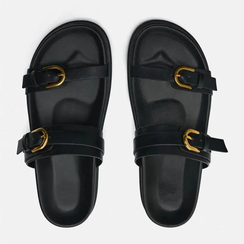 MIKA | Leren Dames Sandalen met Dubbele Gesp - Luxe & Elegant
