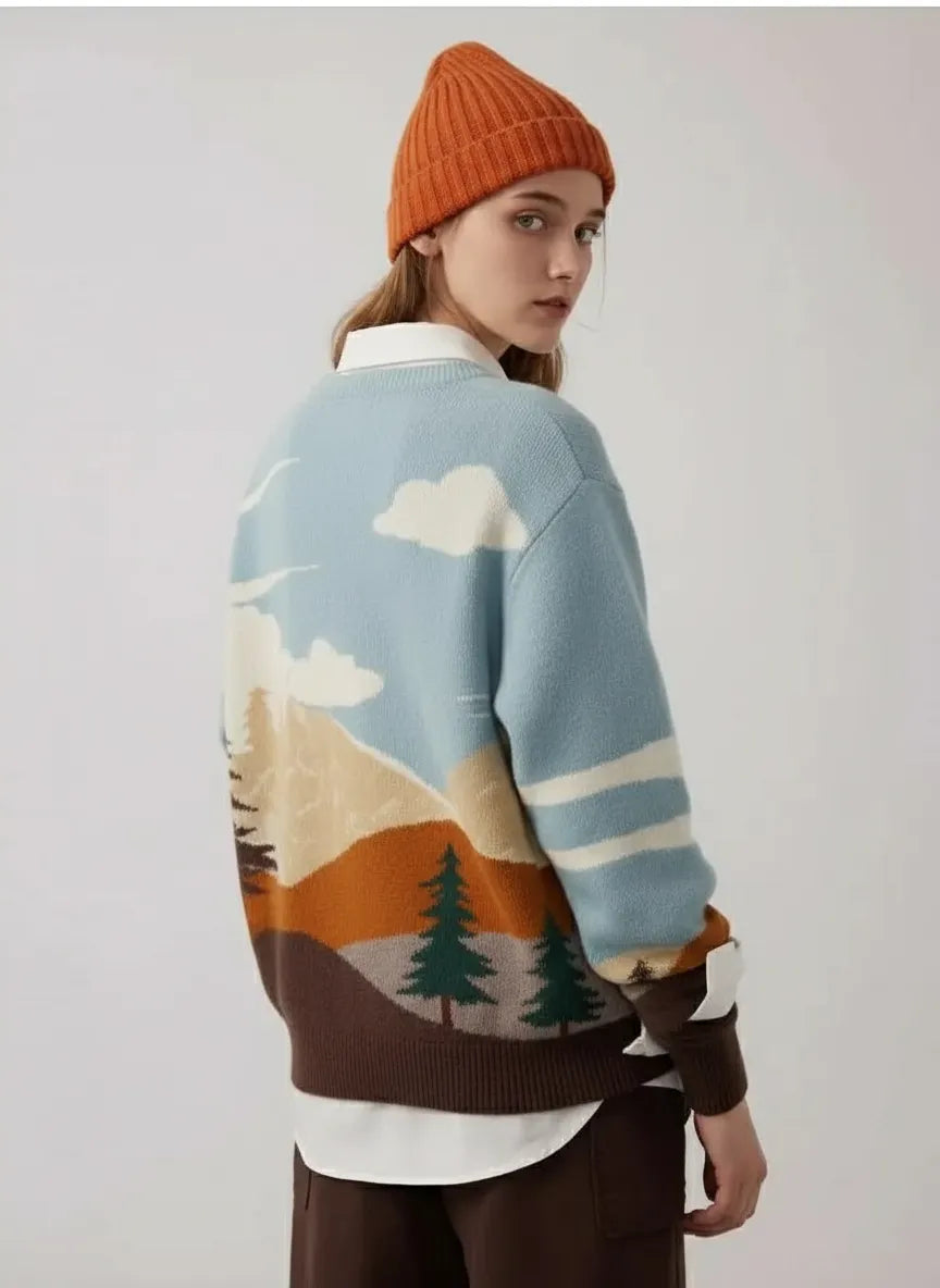Zeitloser Strickpullover mit Abenteuer-Motiv