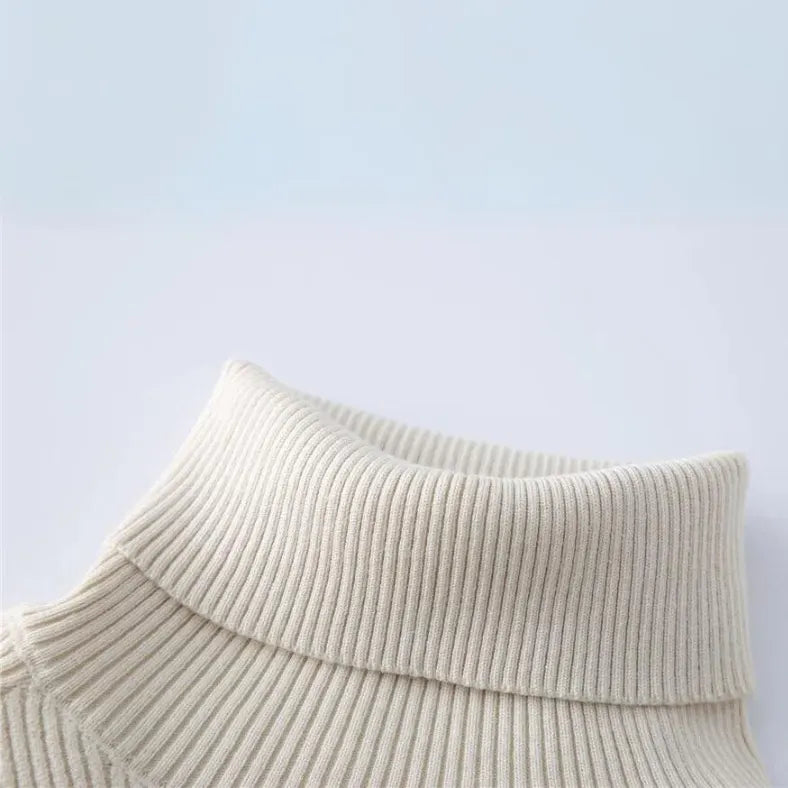 Elegant Knitted Women's Set with Turtleneck and Midi Skirt