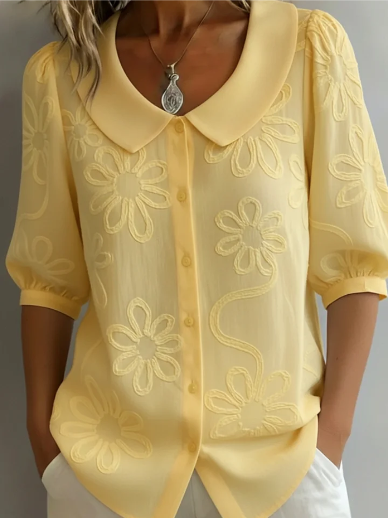 Dames Blouse met Bloemenborduursel en Peter Pan Kraag