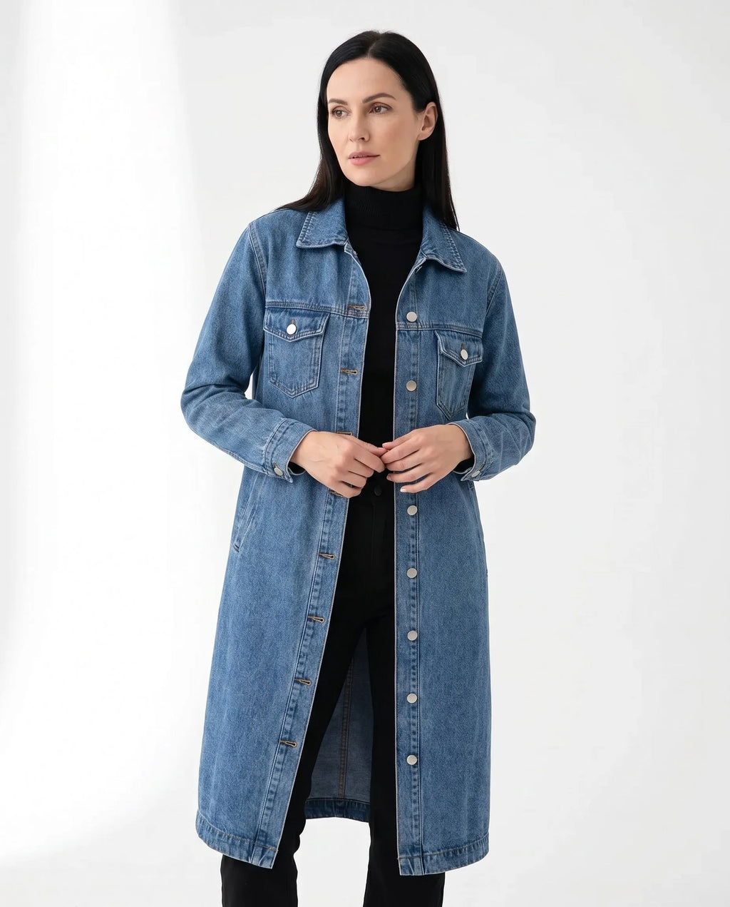 Long Denim Jacket for Women with Timeless Style