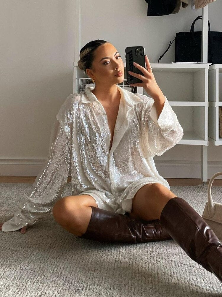 - Extragroßes Glitzerhemd für Damen