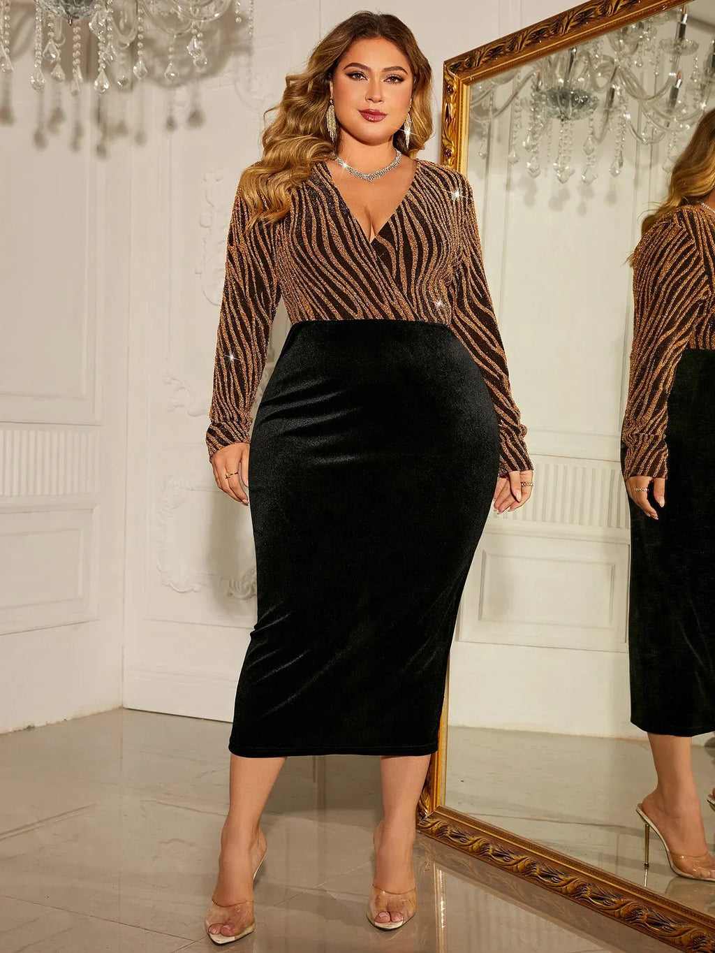 Glitter Wikkeljurk | Luxe plussize partylook - Feestelijk