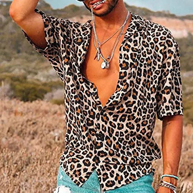 Herren Sommerhemd Mit Leopardenmuster