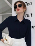 Blusa Feminina Social Manga Longa Azul Marinho