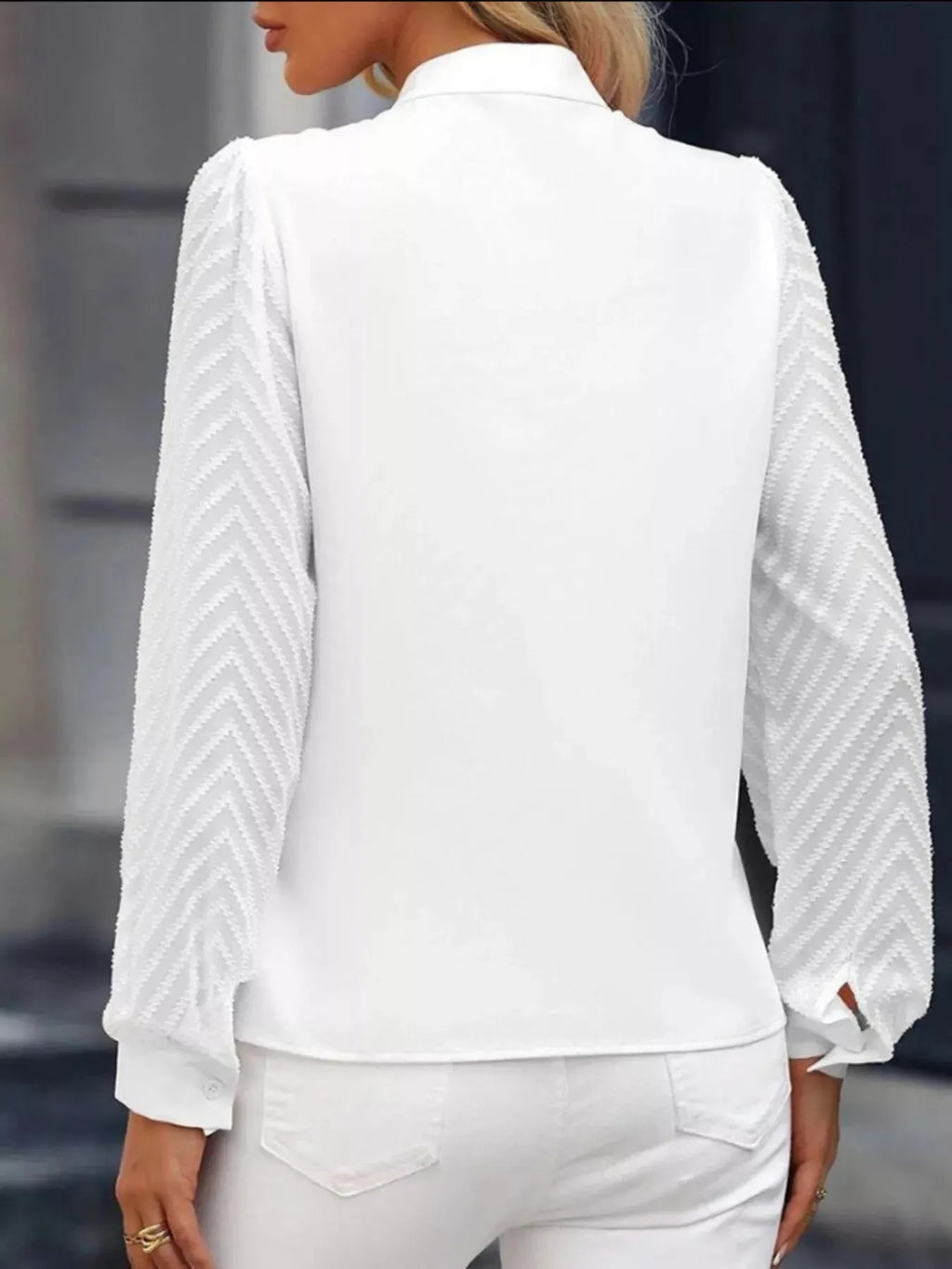 Notched Long Sleeve Blouse