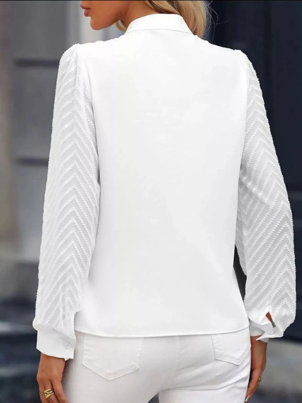 Notched Long Sleeve Blouse