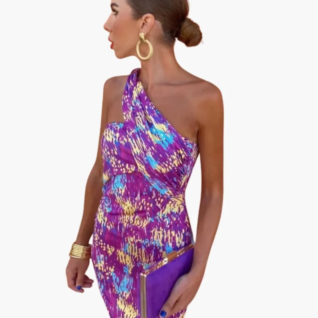 Womenâ€™s Dress with Asymmetric Neckline and Lightweight Material