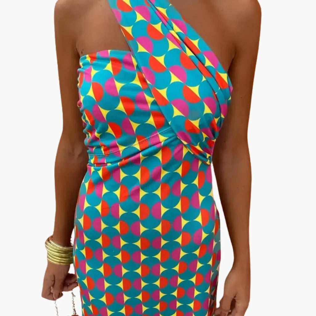 Womenâ€™s Dress with Asymmetric Neckline and Lightweight Material