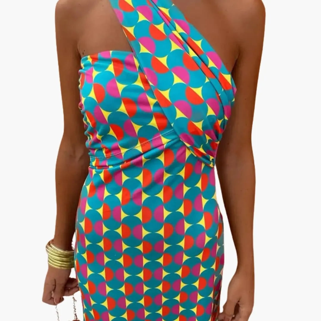 Womenâ€™s Dress with Asymmetric Neckline and Lightweight Material
