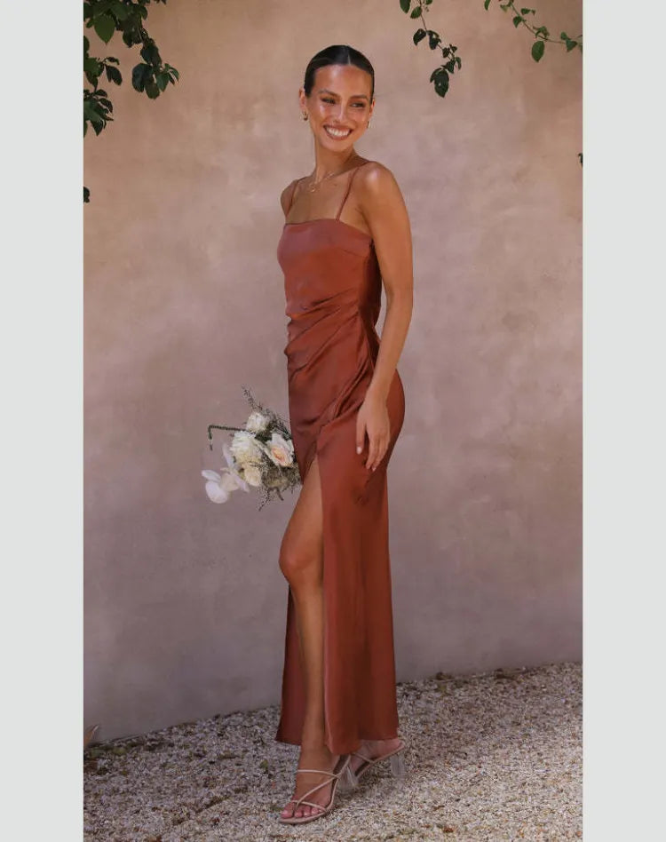 Elegant Women's Dress with Spaghetti Straps and Side Slit