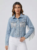 Denim Jacket for Women with Trendy Fringe and Casual Look