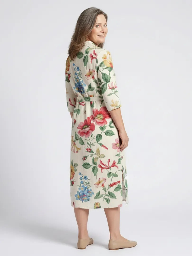 Maribel | Button Front Half Sleeve Floral Midi Dress