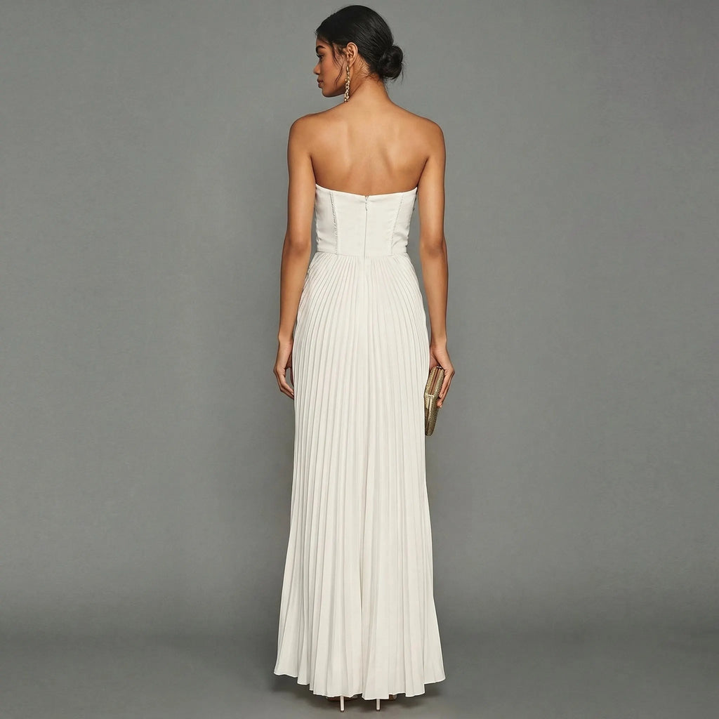 Elegantes, plissiertes, trägerloses Zeremonienkleid für Damen